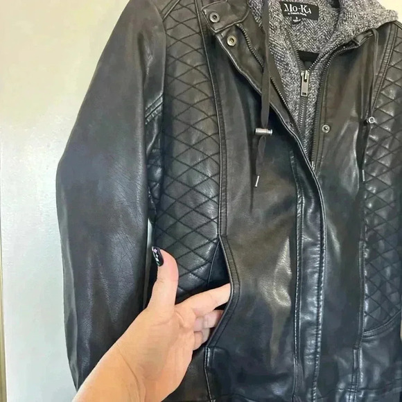 Mo-Ka Meriam Knit Hood Faux Leather Jacket Size Small - Picture 4 of 8